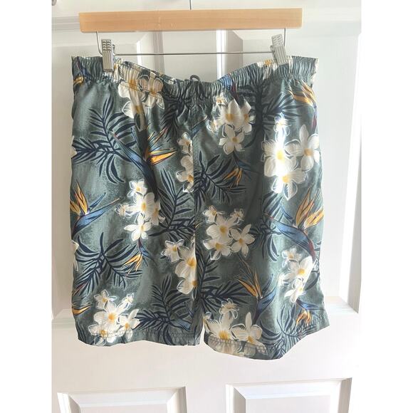 XL Swim Trunks Men’s Tropical Floral Board Shorts‎ Green Mesh Lined Summer Beach - Picture 1 of 4